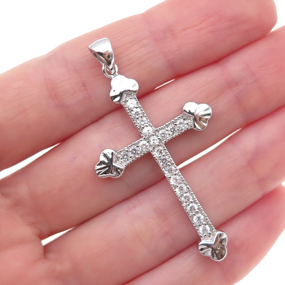 925 Sterling Silver Round-Cut C Z Cross Charm Pendant